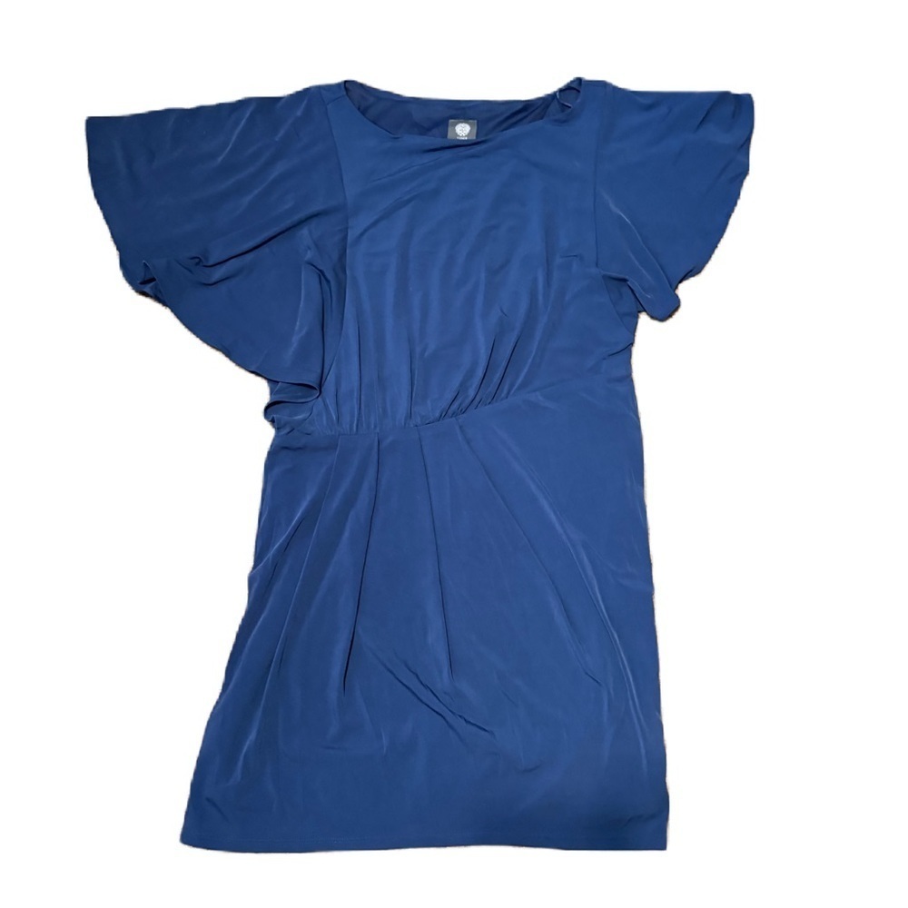 Vince Camuto Blue Midi Dress Large Asymmetrical Ruffle Sleeve